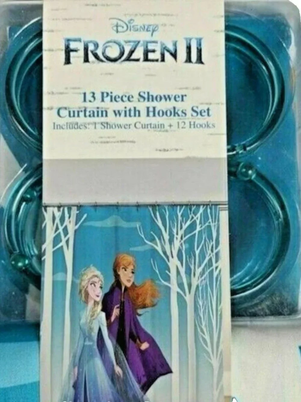 NWT Disney Frozen Elsa Anna Olaf Fabric Shower Curtain Hooks Set 13 Pc